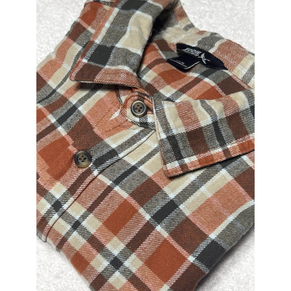 Eddie Bauer Men's M Brushed Flannel Shirt Clay Combo Plaid Long Sleeve Button Up